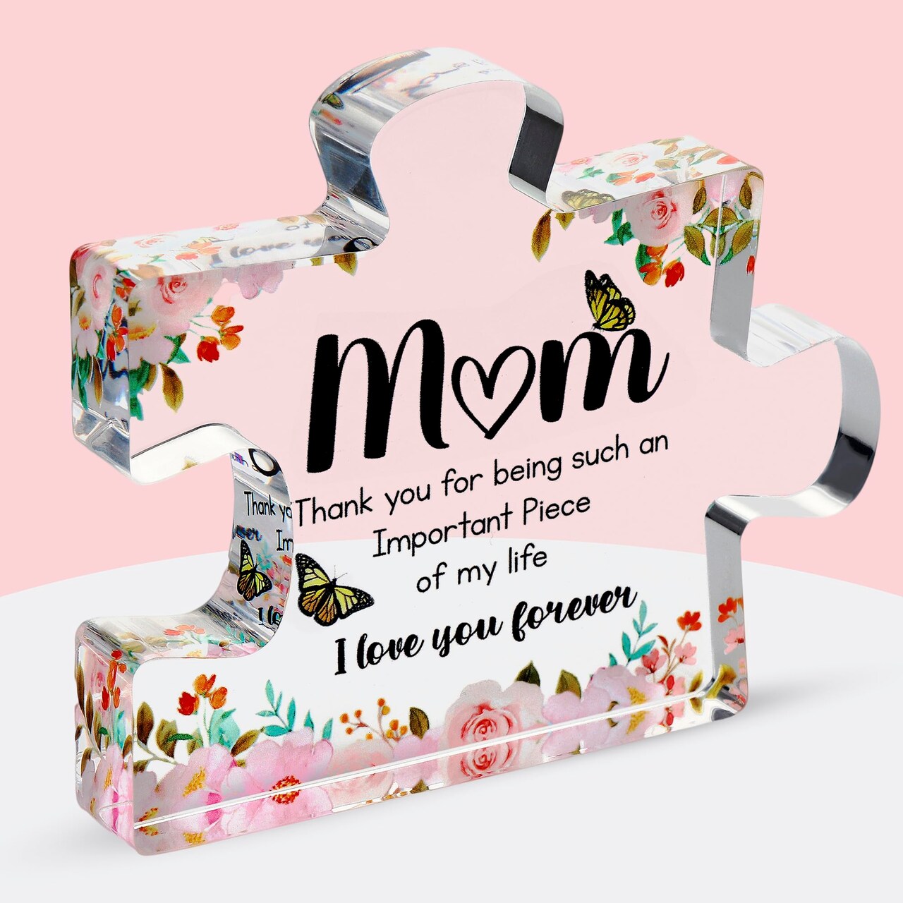 VELENTI Gifts for Mom - Cute Engraved Acrylic Block Puzzles Piece - Adorable Mom Gift from Son, Daughter - Fun Christmas, Mothers Day, Birthday Gift Idea for Mom - Fancy Decoration Piece for Home
